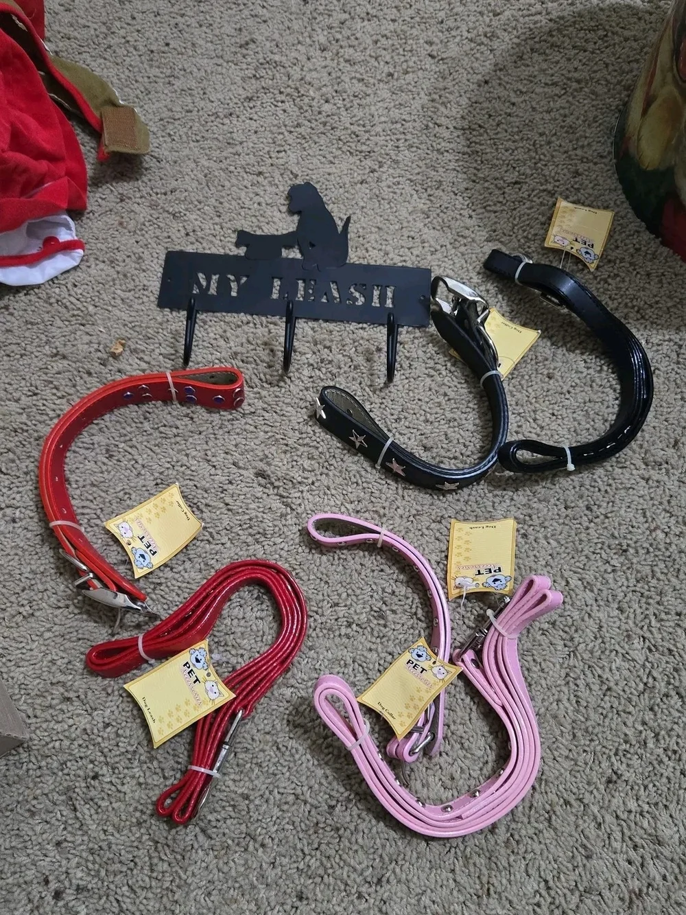 Veterinary Pet Leash & Collar Set in Red, Pink, Black